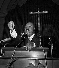 Dr. Martin Luther King Jr. speaks in Eutaw, Ala., in June 1965. Dr. King was head of the Southern Christian Leadership Conference and a Nobel Peace Prize winner.