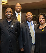 NAACP chairs and presidents attending the event included, from left, Tavorise Marks, chairman of the Chesterfield Branch NAACP Legal Redress Committee; Jesse Frierson of Richmond, NAACP Area 4 chair; the Rev. Kevin Chandler of South Boston, president of the Virginia State Conference NAACP; Frank Thornton, president of the Henrico Branch NAACP; Donna Waddell of Pittsylvania County, a member of the state NAACP executive committee; and Eddie Nelson, president of the Hanover Branch NAACP. 