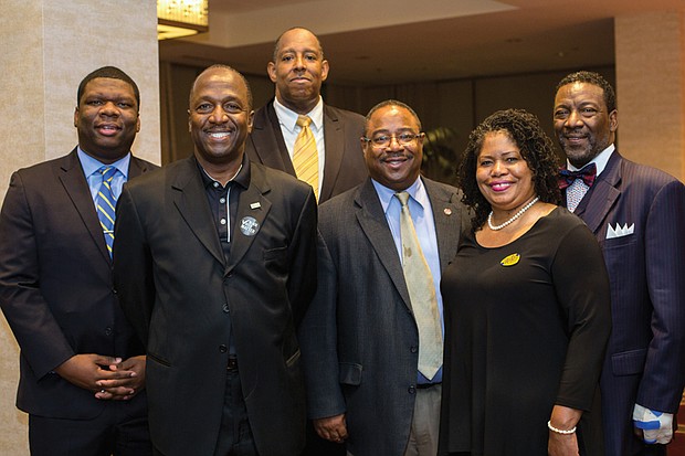 NAACP chairs and presidents attending the event included, from left, Tavorise Marks, chairman of the Chesterfield Branch NAACP Legal Redress Committee; Jesse Frierson of Richmond, NAACP Area 4 chair; the Rev. Kevin Chandler of South Boston, president of the Virginia State Conference NAACP; Frank Thornton, president of the Henrico Branch NAACP; Donna Waddell of Pittsylvania County, a member of the state NAACP executive committee; and Eddie Nelson, president of the Hanover Branch NAACP. 