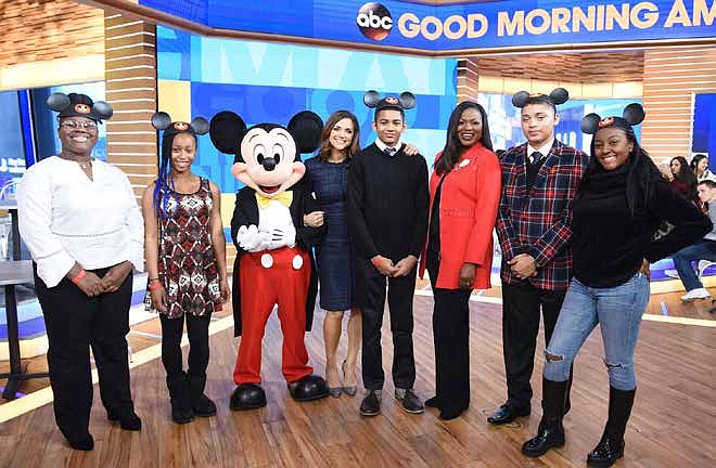 Five high school students are surprised live on “Good Morning America” in New York City Monday, Jan. 15, 2018 with the announcement that they were selected to be part of this year’s exclusive Disney Dreamers Academy event with Steve Harvey and ESSENCE Magazine at Walt Disney World in Florida. The students include Ayanna Adams of Los Angeles; Christiana Oka for of Houston; Marquis Thomas of Virginia Beach, Va.; Ava Marie Easter of Los Angeles and Sean Smith of Basking Ridge, N.J.