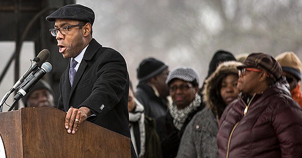 Cornell William Brooks, president of the NAACP speaking during a recent event for Al Sharpton’s National Action Network