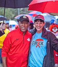 Mayor Sylvester Turner and AIDS Foundation CEO Kelly Young at the 2017 AIDS Walk; Photo by Morris Malakoff, The CKP Group