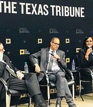 State Representative Shawn Thierry  with CEO of the Texas Tribune, Evan Smith and State Representative Garnet Coleman discussing real solutions for a number of important issues affecting Texans