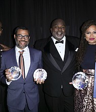 AAFCA Co-Founder Shawn Edwards, Jordan Peele, AAFCA Co-Founder Gil Robertson and Ava DuVernay at the 9th Annual AAFCA Awards./credit Sheri Determan.