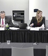 Chairman Garnet Coleman begins the County Affairs hearing on February 6, 2018. From left to right: Representative Victoria Neave (D-Dallas), Vice-Chairman Drew Springer (R-Muenster), Committee Director Kelsey Bernstein, and Chairman Coleman.