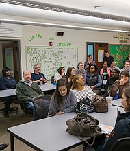 Broad Rock Elementary School’s faculty and staff exchange ideas, concerns and a few laughs at an early morning meeting at the school on Feb. 9 with new Superintendent Jason Kamras.