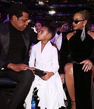 Recording artist Jay-Z, Blue Ivy Carter and Beyonce attend the 60th Annual GRAMMY Awards at Madison Square Garden on January 28, 2018 in New York City. (Photo by Christopher Polk/Getty Images for NARAS)
