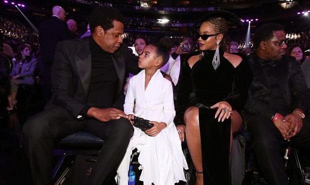 Recording artist Jay-Z, Blue Ivy Carter and Beyonce attend the 60th Annual GRAMMY Awards at Madison Square Garden on January 28, 2018 in New York City. (Photo by Christopher Polk/Getty Images for NARAS)
