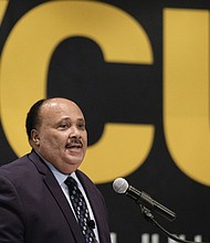 Martin Luther King III commends Florida students for their stand against gun violence and the impact of gun violence on his life during his talk Sunday at Virginia Commonwealth University. 