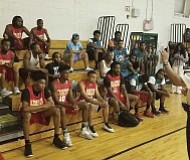 Richmond Police Chief Alfred Durham offers a pep talk before teams take to the court in 2017.