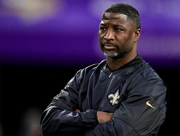 New Orleans Saints assistant coach Aaron Glenn, who was a star defensive back for Texas A&M and the New York …