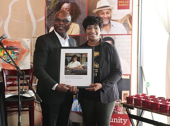 Wells Fargo saluted Orgena Keener, owner of Kaffeine Coffee Internet & Office Café, during a special Community Builders event celebrating …
