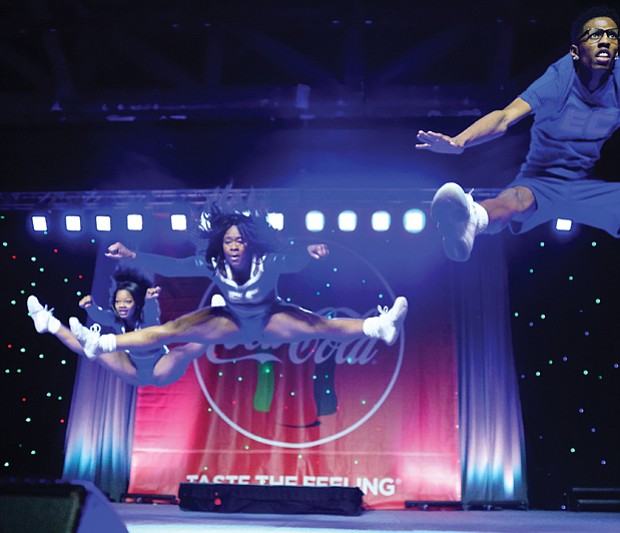Cheerleaders from various school squads show off their moves in the CIAA Cheerleading Competition.