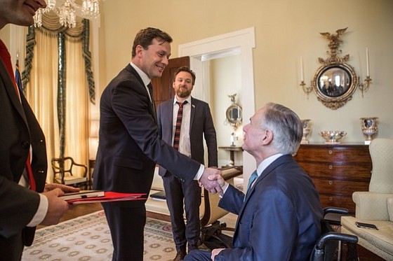 Governor Greg Abbott greeting Danish Ambassador to the United States Lars Lose