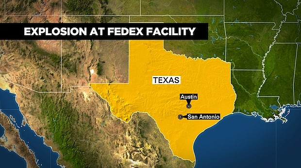 An explosion occurred overnight inside a FedEx facility in Schertz, Texas, FBI San Antonio spokeswoman Michelle Lee said.
Source:	CNN