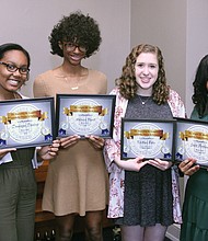 Pi Lambda Theta Virginia Area Chapter scholarship winners are, from left, Domonique Dowling of Glen Allen High School, Arkasia Wyatt of Huguenot High School, Kaitlyn Bohn of Glen Allen High and Jaela Parham of Hermitage High School.