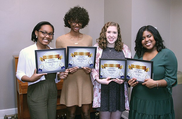 Pi Lambda Theta Virginia Area Chapter scholarship winners are, from left, Domonique Dowling of Glen Allen High School, Arkasia Wyatt of Huguenot High School, Kaitlyn Bohn of Glen Allen High and Jaela Parham of Hermitage High School.