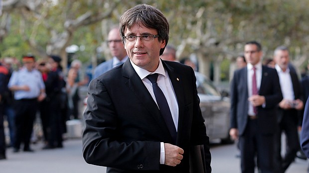 Catalonia's former separatist leader Carles Puigdemont was detained in Germany on Sunday, after crossing the border from Denmark, his lawyer announced on Twitter./AFP/Getty Images