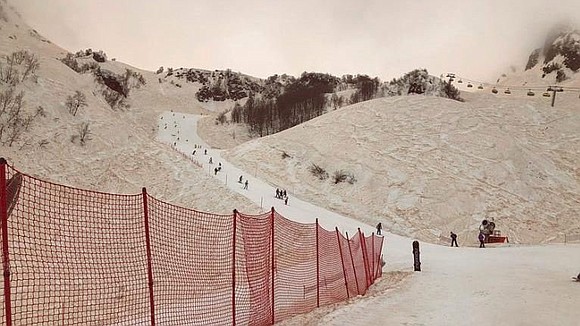Skiers and snowboarders were met with orange-tinted snow in Sochi, Russia, this weekend. The usually powdery white snow turned colors …