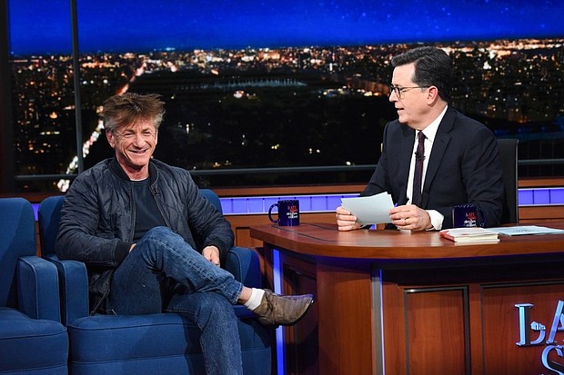 Award-winning actor Sean Penn appears Monday on "The Late Show With Stephen Colbert."/Scott Kowalchyk/CBS