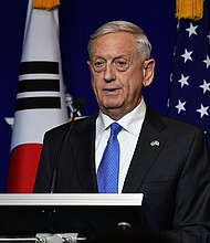 U.S. Secretary of Defense James Mattis attends the joint press conference after the 49th Security Consultative Meeting (SCM) at Defense Ministry on October 28, 2017 in Seoul, South Korea. Mattis is in South Korea ahead of the visit by U.S. President Donald Trump./Song Kyung-Seok-Pool/Getty Image