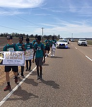 Six teens are marching from northern Mississippi to Memphis in a walking tribute to Martin Luther King Jr.