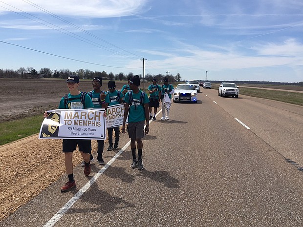Six teens are marching from northern Mississippi to Memphis in a walking tribute to Martin Luther King Jr.