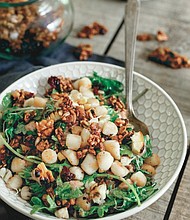 Bay Scallop, Baby Kale and Corn Salad with Tart Cherry Granola