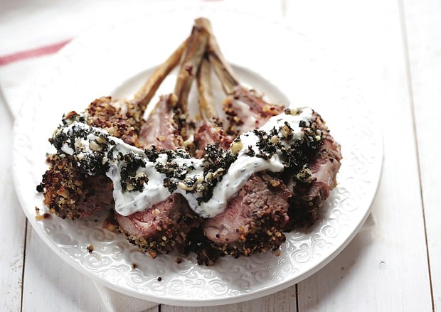 Rack of Lamb with Quinoa-Hazelnut Crust and Mint Pesto