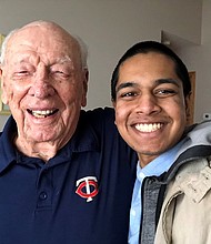 Rishi Sharma, pcitured with veteran Arnold Seretan, is on a mission to interview every WWII combat veteran he can.