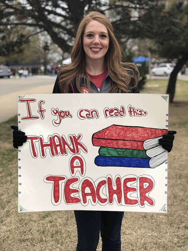 	Tens of thousands of Kentucky and Oklahoma teachers were ditching classrooms on April 2, 2018 to rally at their state capitals, demanding more education funding for students. Jennifer Thornton, 38, is a 3rd grade teacher at Key Elementary in Oklahoma.