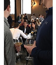 Rebecca “Becca” Kufrin, right, the current love interest on the reality show “The Bachelorette, enjoys a one-on-one date with a contestant at Veil Brewing Co. in Richmond. The television show was filming last weekend in Richmond