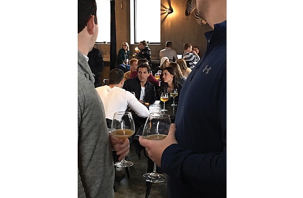 Rebecca “Becca” Kufrin, right, the current love interest on the reality show “The Bachelorette, enjoys a one-on-one date with a contestant at Veil Brewing Co. in Richmond. The television show was filming last weekend in Richmond