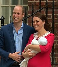 Catherine, Duchess of Cambridge, the wife of Britain's Prince William, gave birth to a son, the royal family announced Monday, April 23, 2018. The newest arrival to the royal family weighs 8lbs 7oz.