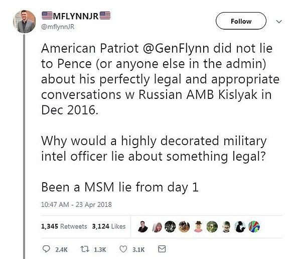 On Monday morning, Michael Flynn Jr., the son of President Donald Trump's former national security adviser, tweeted something very, well …