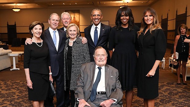 The photo was striking: Four past presidents and three first ladies -- as well as current first lady Melania Trump -- standing together. The image quickly went viral -- a symbol of the strength and continuity of American democracy.  Credit: Paul Morse/Office of George H.W. Bush