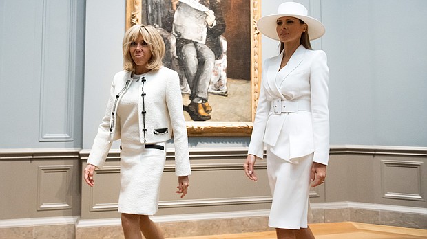 When President Donald Trump and first lady Melania Trump arrived on the White House South Lawn Tuesday morning to formally welcome French President Emmanuel Macron and his wife, Brigitte, one thing was clear: The first lady commanded attention./Getty Image