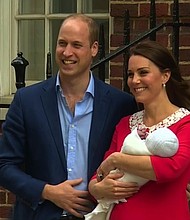 Catherine, Duchess of Cambridge, the wife of Britain's Prince William, gave birth to a son, Prince Louis, the royal family announced Monday, April 23, 2018. The newest arrival to the royal family weighs 8lbs 7oz.