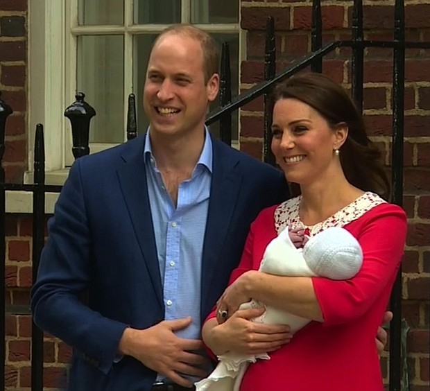 Catherine, Duchess of Cambridge, the wife of Britain's Prince William, gave birth to a son, Prince Louis, the royal family announced Monday, April 23, 2018. The newest arrival to the royal family weighs 8lbs 7oz.