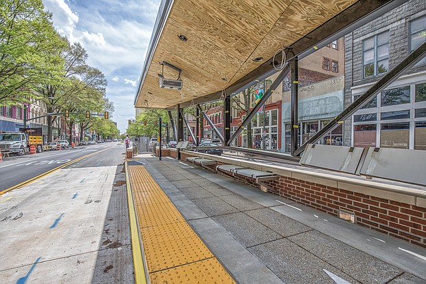 This Pulse station located Downtown on Broad Street is one of 14 stations along the 7.6-mile route between Rocketts Landing and The Shops at Willow Lawn.