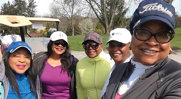 The five golfers met with discrimination at a Pennsylvania golf club where they are members are part of Sisters in the Fairway. They are, from left, Carolyn Dow, Sandra Harrison, Karen Crosby, Sandra Thompson and Myneca Ojo.