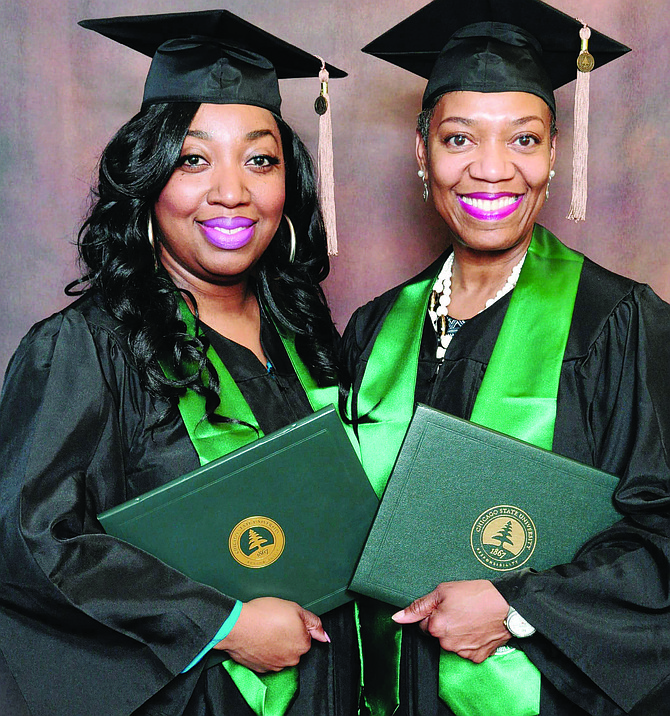 Chicago mother, Joya Knox (right) and daughter, Leza Knox, recently received their bachelor’s degrees together on recently from Chicago State University (CSU).