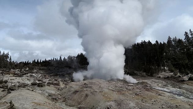 Yellowstone National Park's Steamboat Geyser just erupted for the third time in two months, and scientists aren't sure why. It doesn't erupt very often, but when it does, it is the tallest active geyser in the world. The Steamboat Geyser -- known to eject a column of water 300 feet in the air -- erupted for the third time April 27.  Credit: Behnaz Hosseini/USGS/National Park Service