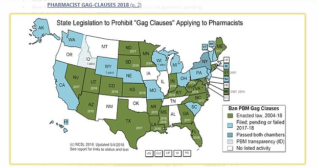 In the past two years, at least 21 states have enacted laws prohibiting "gag rules" on pharmacists, according to the Prescription Drug Resource Center of the National Conference of State Legislators.