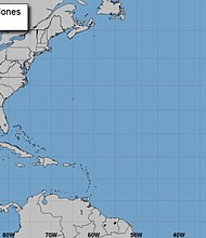 This map from the National Hurricane Center shows disturbances in the Atlantic on Sunday, May 13, 2018.