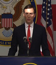 White House senior adviser Jared Kushner delivers remarks at the opening of the United States' new embassy in Jerusalem, on Monday May 14, 2018.