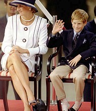 Diana and Prince Harry appear at an event commemorating VJ Day in London in 1995.