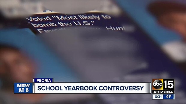 Parents who just received the yearbook from Sonoran Science Academy were in disbelief after seeing a page in which a student with a Muslim first name was voted "most likely to bomb the U.S."