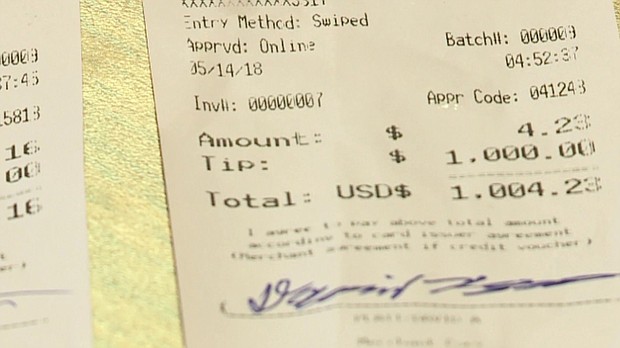 A waitress at 4 Star Diner in Roland received a hefty tip of $2,000 from a Mississippi truck driver on Sunday.
