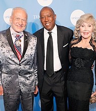 Buzz Aldrin, Mayor of Houston Sylvester Turner and Joanne King Herring